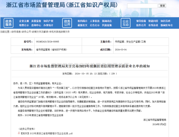 20240321172000140878 鎵樻櫘浜戝啘鍏ラ€2023骞村害娴欐睙鐪佷俊鐢ㄧ鐞嗙ず鑼冧紒涓氬悕鍗