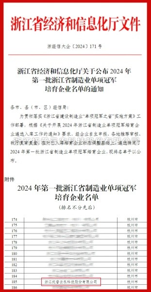 大红鹰娱乐官网入选2024年第一批浙江省制作业单项冠军造就企业名单